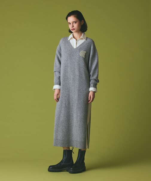 ライン配色ニットワンピース