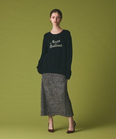 ビジューロゴニットトップ