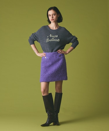 ビジューロゴニットトップ