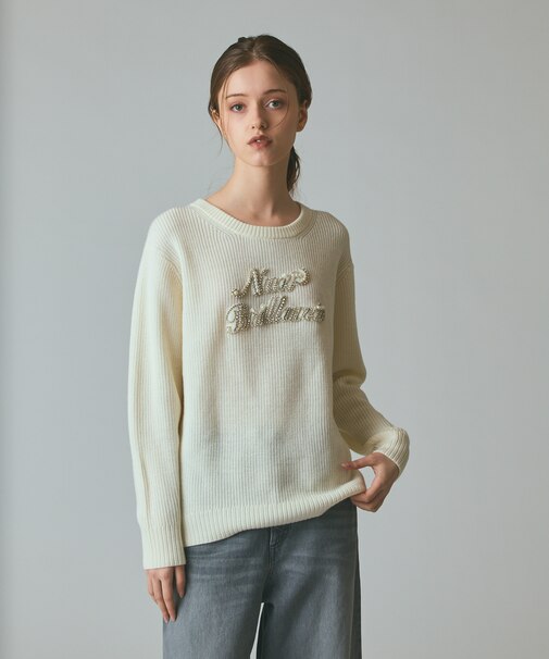 ビジューロゴニットトップ