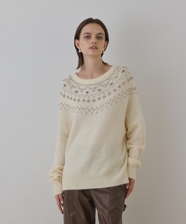 フェアアイル刺繍ニットトップ