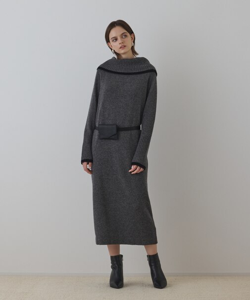 バイカラーオフショルニットワンピース