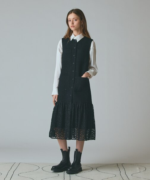 チュールコンビツイードワンピース