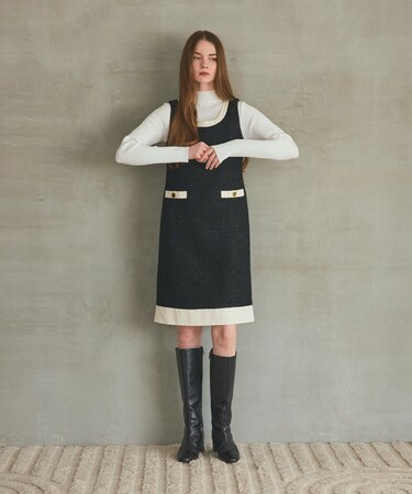 ツイードトリミングワンピース