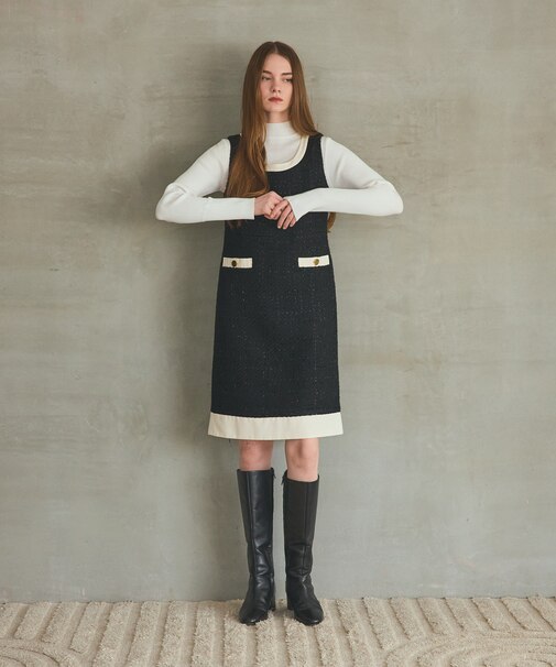 ツイードトリミングワンピース