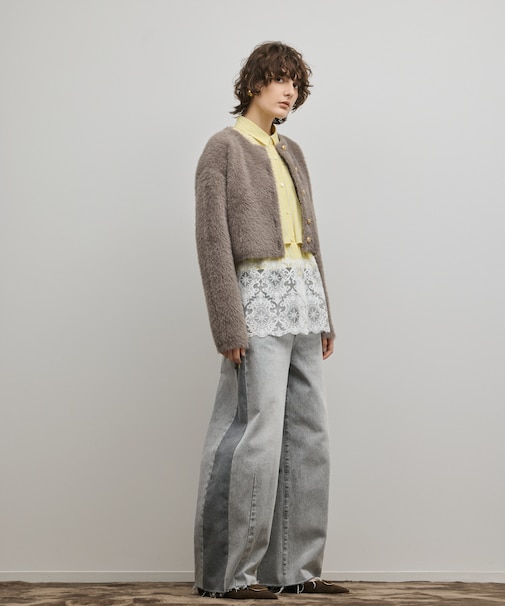 フェザーショートニットカーディガン