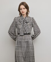 バイカラーチェックプリントワンピース