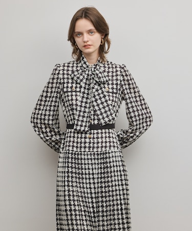 バイカラーチェックプリントワンピース