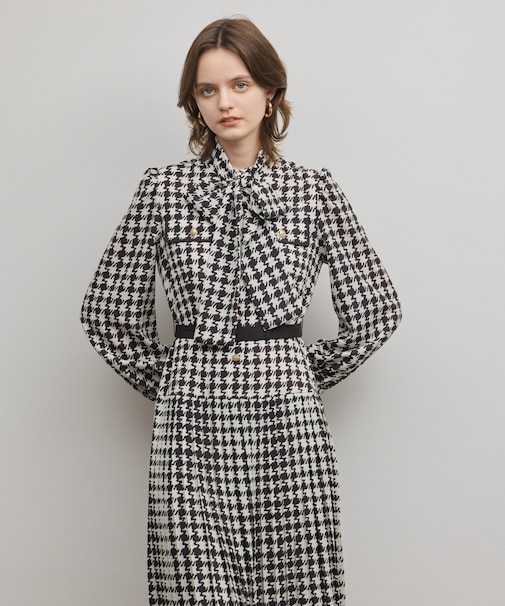 バイカラーチェックプリントワンピース