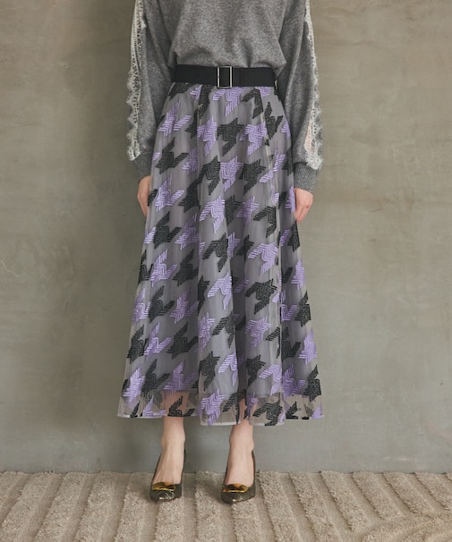 千鳥刺繍チュールスカート