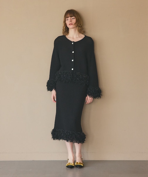 ラメフェザーフリンジカーディガン