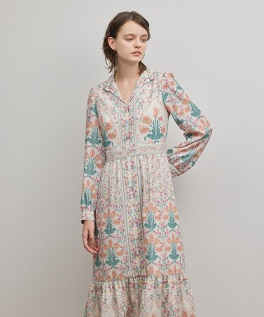 フラワーパターンプリントワンピース