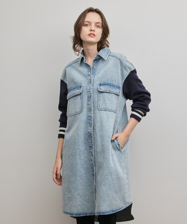 ニットスリーブデニムワンピース