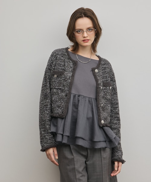 m*.様 新品未使用　グレースコンチネンタル　ツイードミドルニットカーディガン3 ツイードニットzipカーディガン / GRACE CONTINENTAL | GRACE