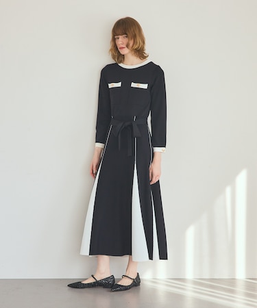 ニットバイカラージャガードワンピース