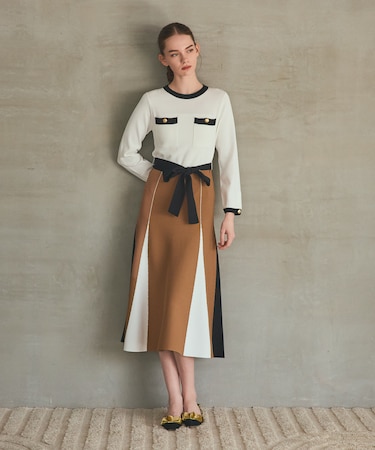 ニットバイカラージャガードワンピース