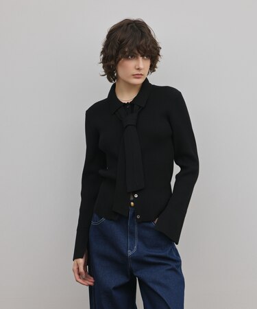 リブシャツニットトップ