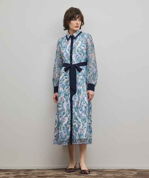 マルチフラワー刺繍フレアワンピース