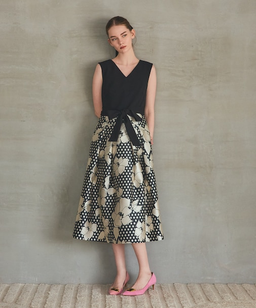 ドットボタニカルジャガードドレス