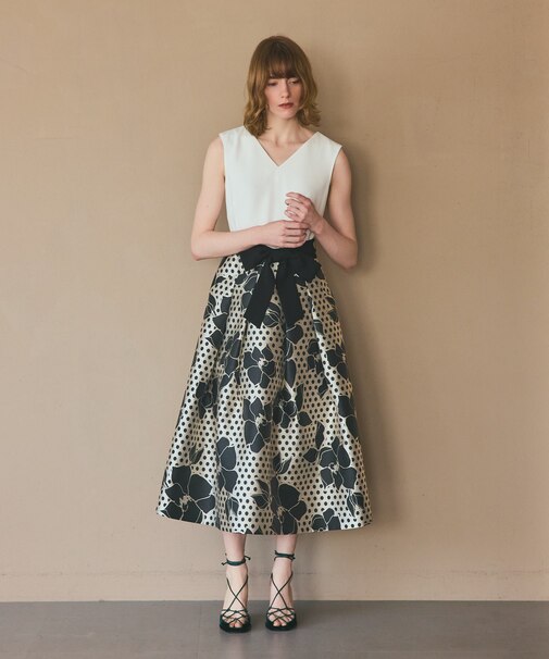 ドットボタニカルジャガードドレス