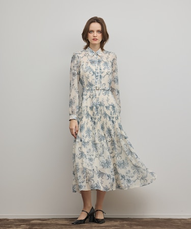 フラワープリントプリーツワンピース