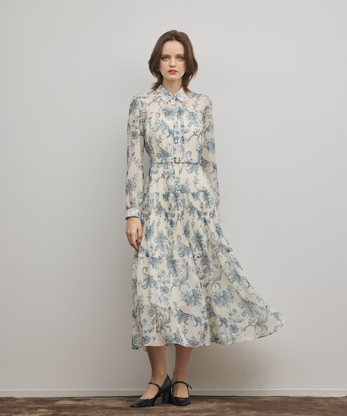 フラワープリントプリーツワンピース