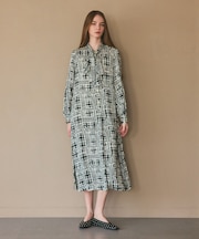 チェックプリントボウ付ワンピース