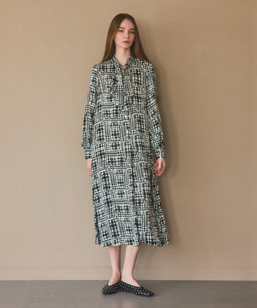 チェックプリントボウ付ワンピース