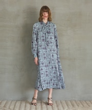 チェックプリントボウ付ワンピース