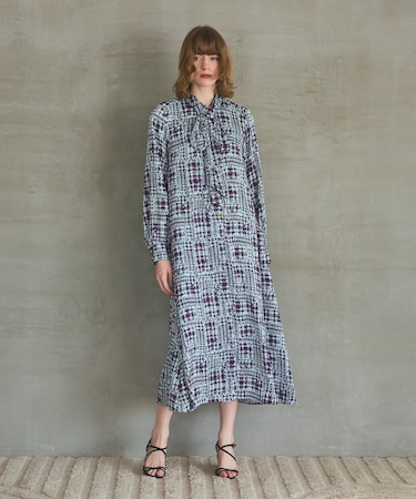 チェックプリントボウ付ワンピース