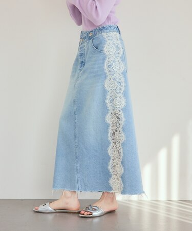 サイドレースデニムスカート