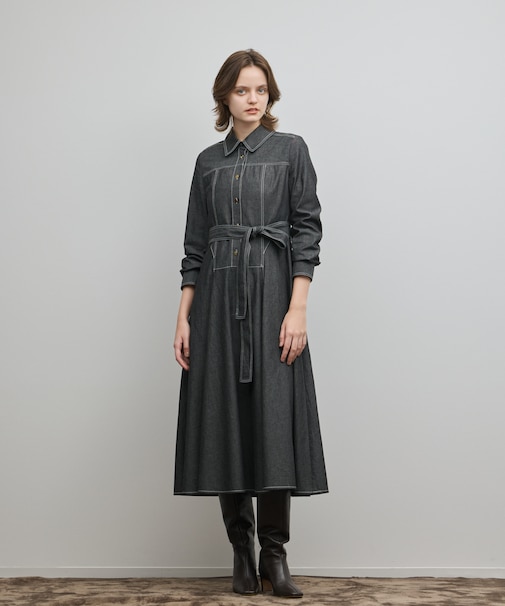 シャツフレアワンピース