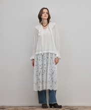 レースコンビフリルカフタンワンピース