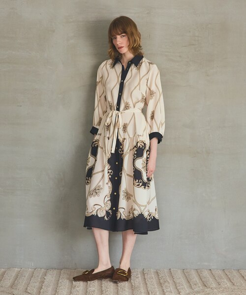 スカーフプリントシャツドレス　ブルー スカーフプリントシャツワンピース｜グレースコンチネンタルの通販