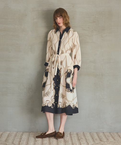 スカーフプリントシャツワンピース