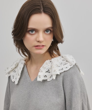 レースカラーニットトップ