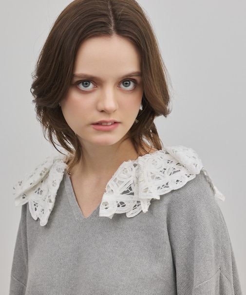 レースカラーニットトップ