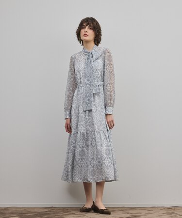 ダマスク柄風プリントワンピース