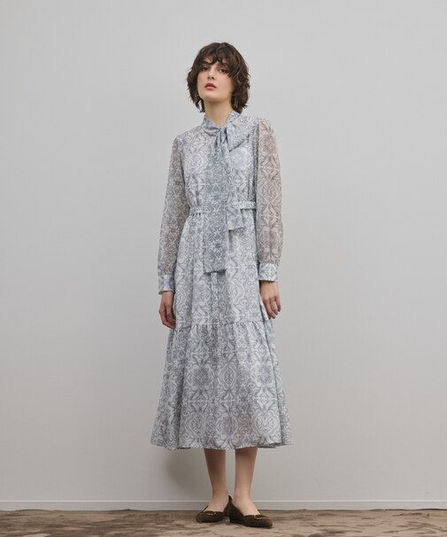 ダマスク柄風プリントワンピース