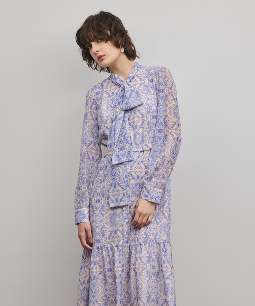 ダマスク柄風プリントワンピース