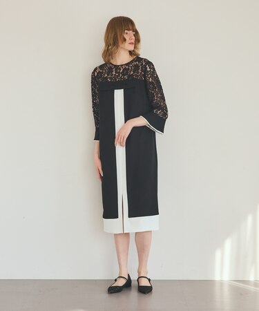 レースコンビバイカラーワンピース