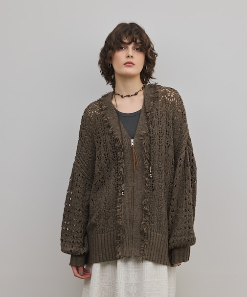 zipミドルニットカーディガン