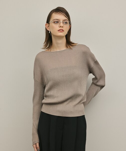 ラメリブクルーニットトップ