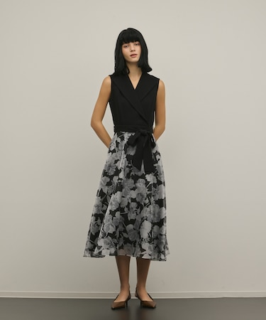 カシュクールフラワープリントワンピース