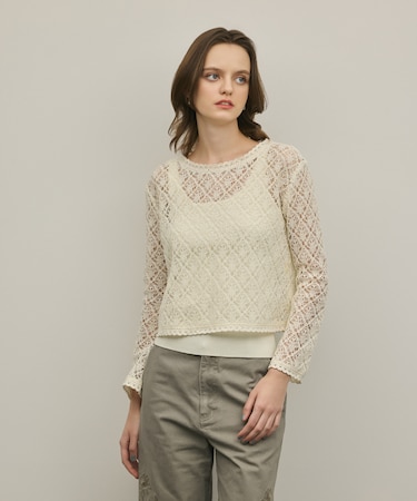 レースフレアスリーブトップ