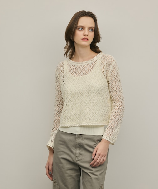 レースフレアスリーブトップ