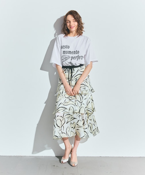 プリントレイヤードスカート