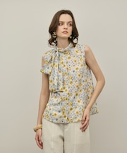 シアーフラワープリントジャガードブラウス