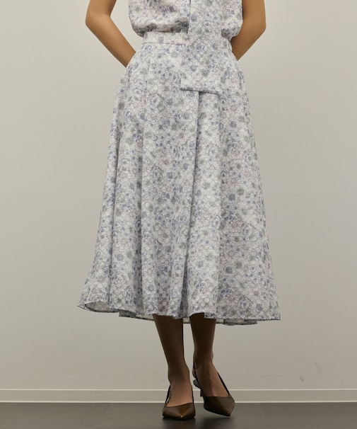 シアーフラワープリントジャガードフレアスカート