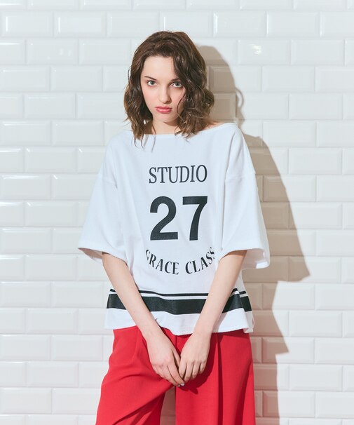 ナンバープリントループ裏毛トップ